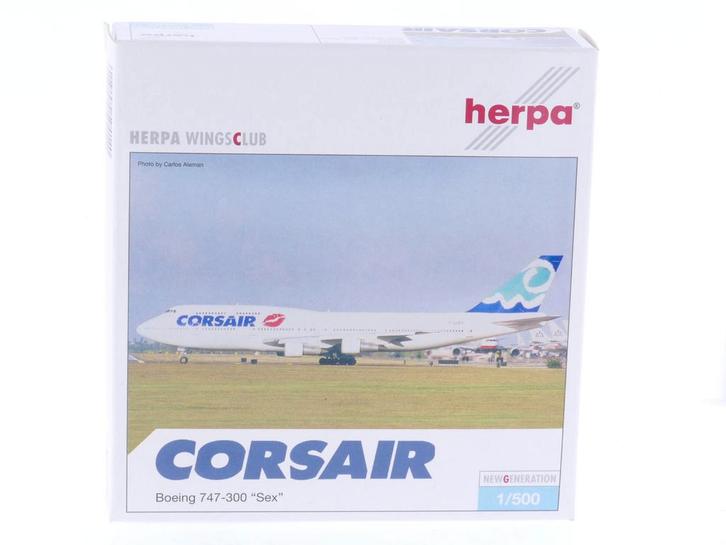 Schaal 1:500 Herpa 504140 Corsair Boeing 747-300 Sex Re..., Hobby en Vrije tijd, Modelbouw | Vliegtuigen en Helikopters, Zo goed als nieuw