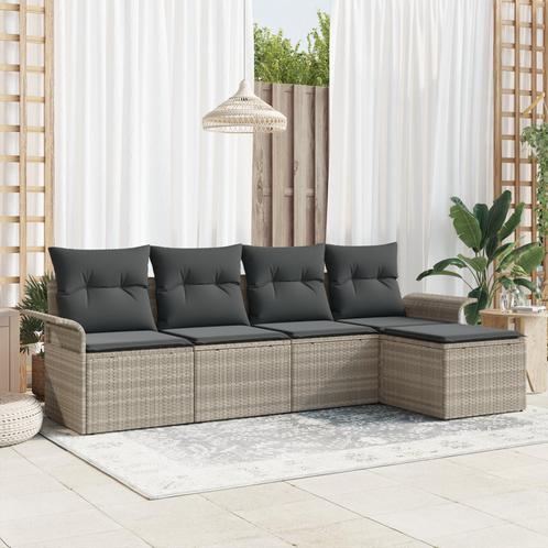 vidaXL 5-delige ligzetel set met kussens in lichtgrijs poly, Tuin en Terras, Tuinsets en Loungesets, Nieuw, Verzenden
