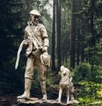 Statue, Bronze Hunter with Catch and Dog - 15.5 cm - Bronze