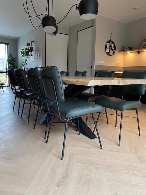 Set van 8 leren eetkamerstoelen - groen leer - Echt leer,, Huis en Inrichting, Stoelen, Overige kleuren, Nieuw, Leer, Ophalen of Verzenden