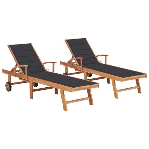 vidaXL Chaises longues lot de 2 avec coussin anthracite, Jardin & Terrasse, Chaises longues, Neuf, Envoi