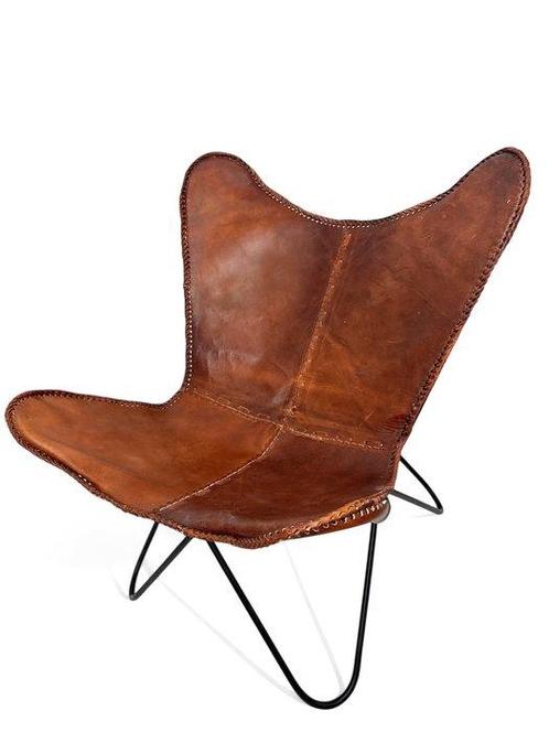 Fauteuil - Vlinderstoel - Leder, Metaal - Vlinderstoel, Antiek en Kunst, Kunst | Designobjecten