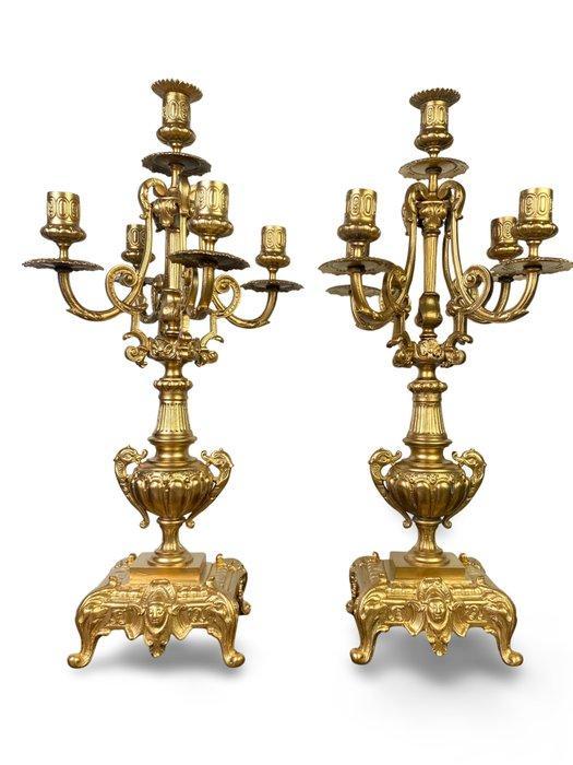 Kandelaber (2) - Verguld brons - Hoogte 54cm, Antiquités & Art, Antiquités | Autres Antiquités