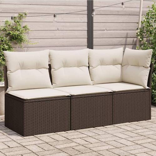 vidaXL Canapé de jardin avec coussins 3 places brun, Tuin en Terras, Tuinsets en Loungesets, Verzenden