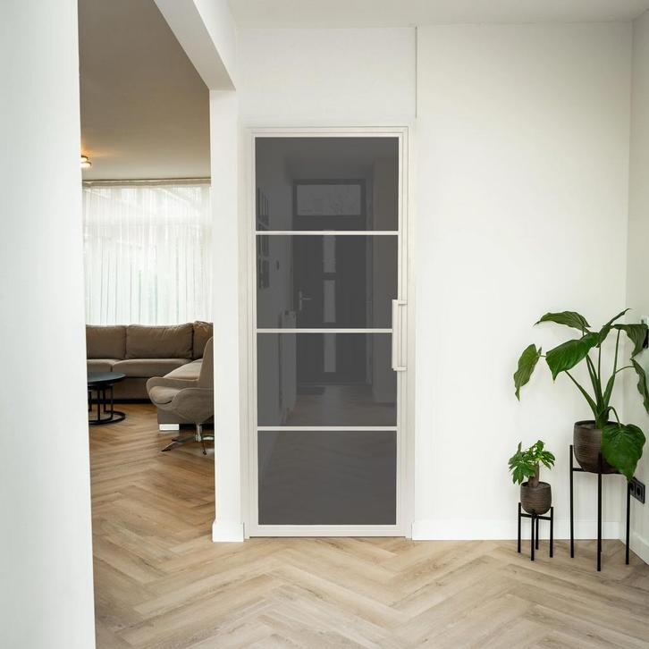 Stalen Binnendeur - Wit - 4 Vlaks - Rook glas, Doe-het-zelf en Bouw, Deuren en Vliegenramen, Nieuw, Metaal, Binnendeur, 200 tot 215 cm