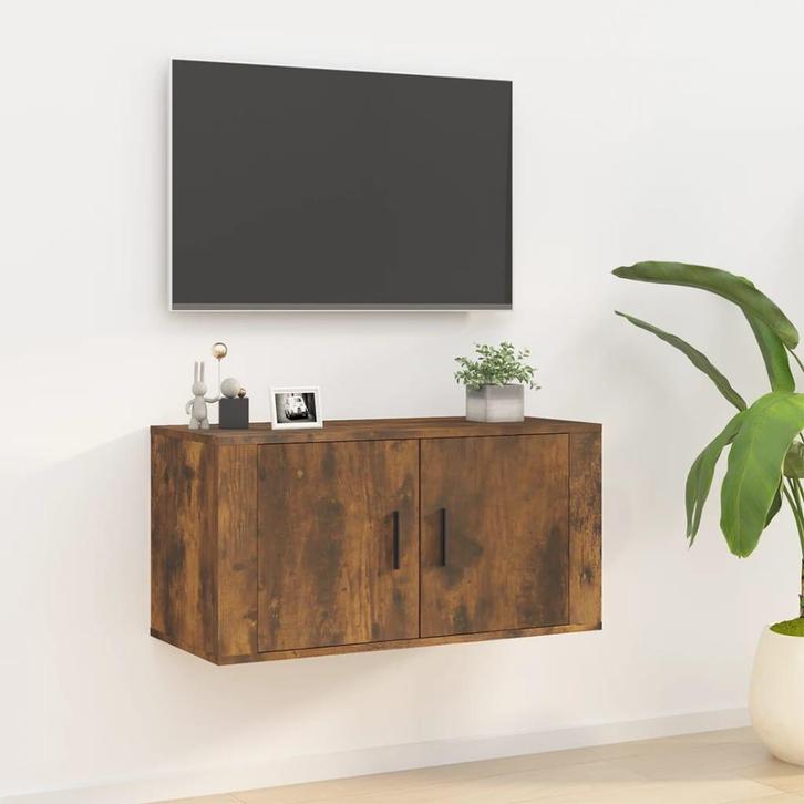 vidaXL Tv-wandmeubel 80x34,5x40 cm gerookt eikenkleurig, Huis en Inrichting, Kasten |Televisiemeubels, Nieuw, Verzenden