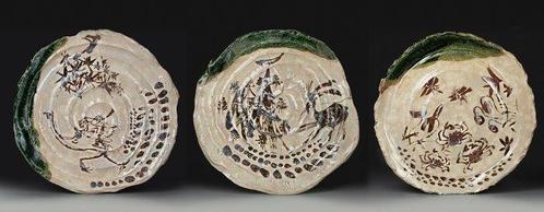 Set van 3 zeer grote Oribe-ware opladers - Steengoed - Japan, Antiek en Kunst, Antiek | Overige Antiek
