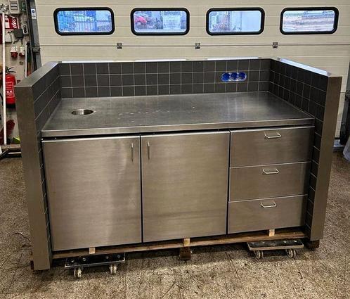 RVS Werktafel met 1 afvalbakruimte, 2 deuren en 3 lades,, Zakelijke goederen, Horeca | Keukenapparatuur
