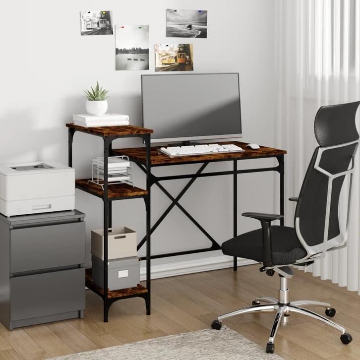vidaXL Bureau 105x50x90 cm bewerkt hout en ijzer gerookt, Huis en Inrichting, Bureaus, Nieuw, Verzenden
