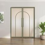 Dubbele stalen taatsdeur Olijfgroen 2 Vlaks rond Mat glas, Minder dan 80 cm, Overige typen, Nieuw, Metaal