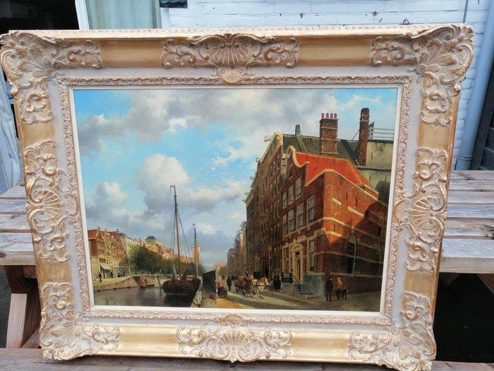 Fred Arends (1949) - Stadsgezicht - Holland in de 19e eeuw, Antiek en Kunst, Kunst | Schilderijen | Klassiek