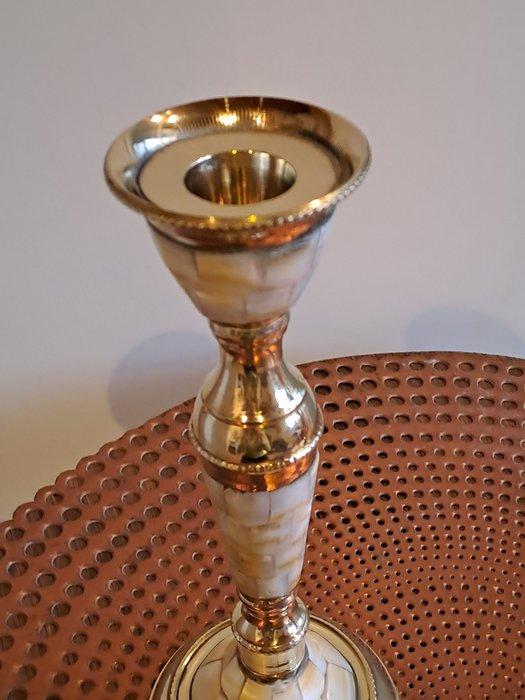 Kaarsenhouder (2) - Messing, parelmoer, Antiek en Kunst, Antiek | Keukengerei