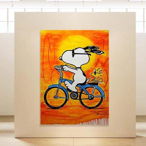 Rafael Vicente - Snoopy & Woodstock Travel by Blue Bicycle, Antiek en Kunst, Kunst | Schilderijen | Modern