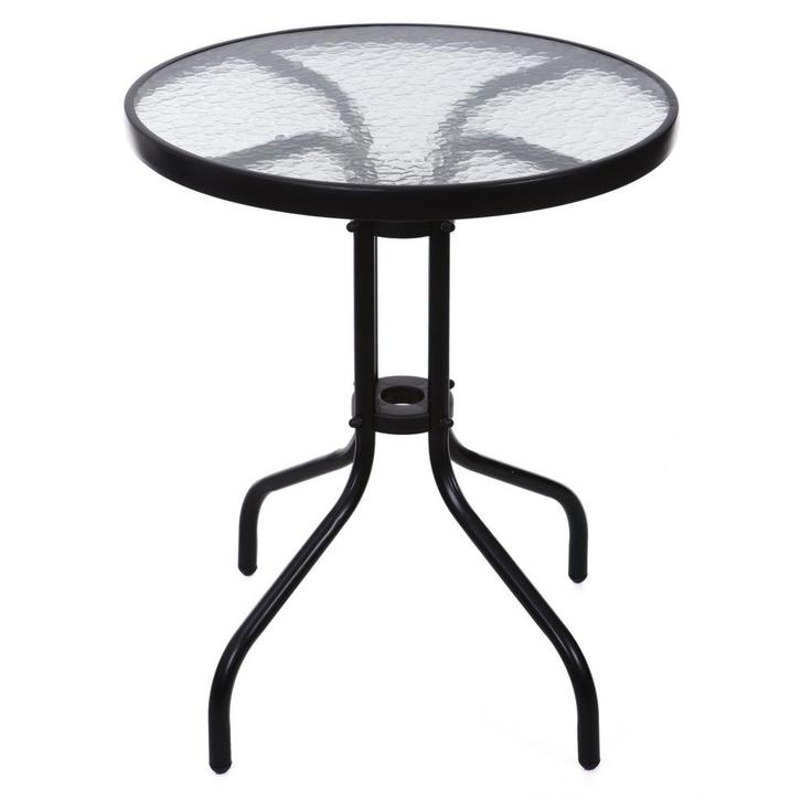 Tuintafel zwart stalen frame 60 cm gehard glas modern design, Tuin en Terras, Tuintafels, Rond, Nieuw, Metaal, Ophalen of Verzenden