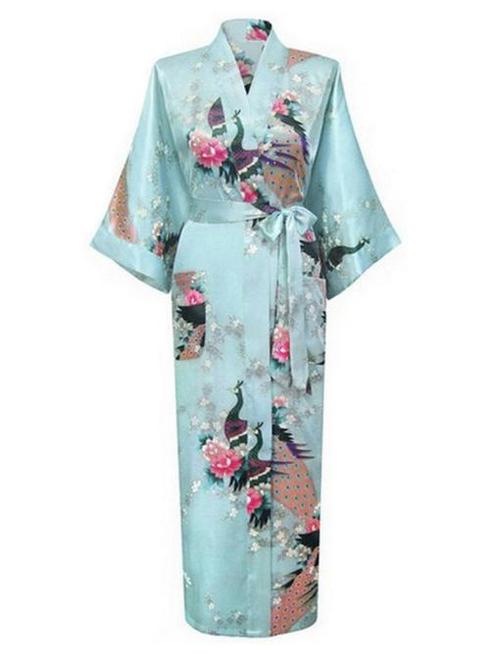 KIMU® Kimono Lichtblauw 3/4 XS-S Yukata Satijn Onder de Knie, Kleding | Dames, Carnavalskleding en Feestkleding, Nieuw, Ophalen of Verzenden