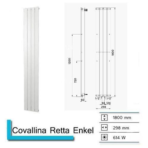 Handdoekradiator Covallina Retta Enkel 1800 x 298 mm Mat Wit, Doe-het-zelf en Bouw, Sanitair, Bad, Nieuw, Ophalen of Verzenden