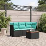 vidaXL 4-delige Loungeset met kussens poly rattan zwart, Verzenden, Nieuw, Loungeset