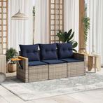 vidaXL 3-delige Loungeset met kussens poly rattan grijs, Tuin en Terras, Verzenden, Nieuw, Loungeset