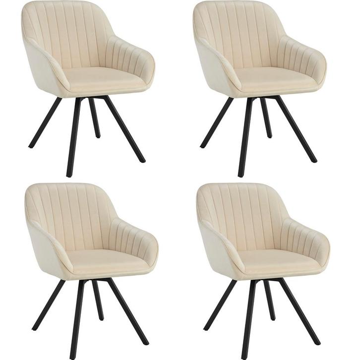 tectake Draaibare fluwelen stoel Snug, gestoffeerd - crème,, Huis en Inrichting, Stoelen, Verzenden