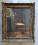 Nederlandse school (XX) - Interieur met houten stoel, Antiek en Kunst, Kunst | Schilderijen | Klassiek