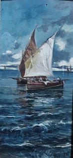 Giovanni Mollica (XIX-XX) - Marina con barche in primo piano, Antiquités & Art, Art | Peinture | Classique