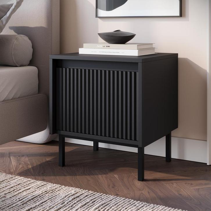 Meubella Nachtkastje zwart 45cm met lade | Modern, Huis en Inrichting, Kasten | Overige, Nieuw, Verzenden
