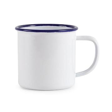 Mokken | Geëmailleerd Staal | Wit/Blauw | 35cl | 6 Stuks |, Verzenden