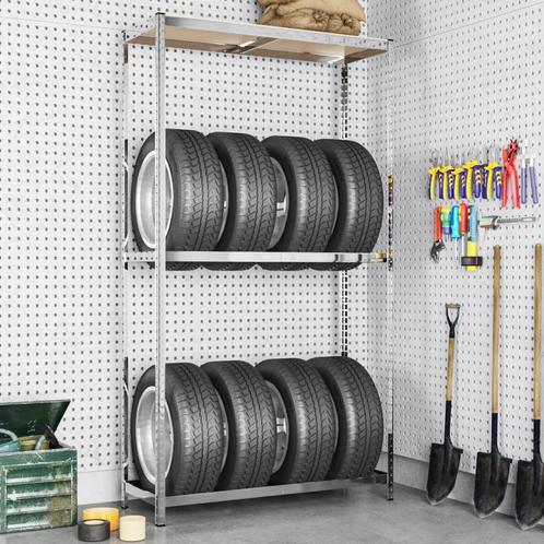 vidaXL Bandenrek 2-laags 110x40x180 cm staal zilverkleurig, Huis en Inrichting, Kasten | Stellingkasten, Nieuw, Verzenden