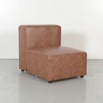 Satelliet fauteuil, bruin leder, 4-poot onderstel, Huis en Inrichting, Ophalen of Verzenden, Gebruikt