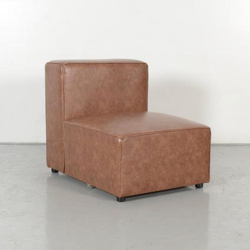 Satelliet fauteuil, bruin leder, 4-poot onderstel, Huis en Inrichting, Fauteuils, Gebruikt, Ophalen of Verzenden