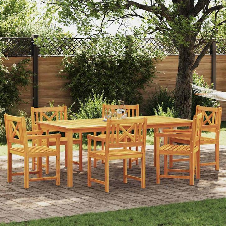vidaXL Tuin Eettafel Set 7 pcs Bruin Massief Acacia Hout, Tuin en Terras, Tuinsets en Loungesets, Nieuw, Verzenden
