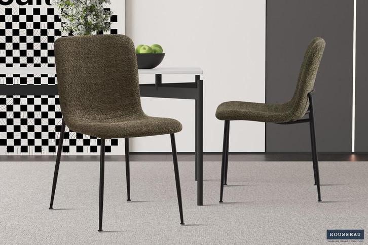 Eetkamerstoel Alice Boucl Groen Poten metaal en bekleding, Huis en Inrichting, Stoelen, Overige kleuren, Nieuw, Stof, Ophalen of Verzenden
