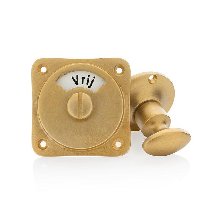 WC slot draaiknop vrij-bezet messing getrommeld rond roze..., Bricolage & Construction, Serrurerie de bâtiment & Dispositif de fermeture