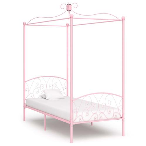 vidaXL Cadre de lit à baldaquin Rose Métal 100 x 200 cm, Huis en Inrichting, Slaapkamer | Bedden, Verzenden