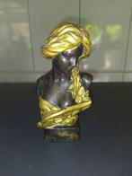sculptuur, Buste de femme en bronze avec luth - 25 cm -, Antiquités & Art, Curiosités & Brocante