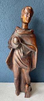 Beeld, Figuur met dier - 42 cm - Hout