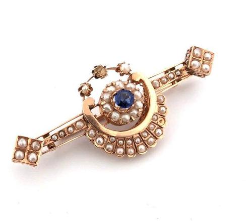 Broche - 12 kt. Roségoud - Parel, Handtassen en Accessoires, Antieke sieraden