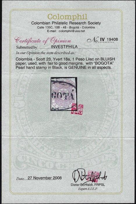 Colombie 1862 - Armoiries 1p lilas sur papier bleuâtre, Postzegels en Munten, Postzegels | Amerika