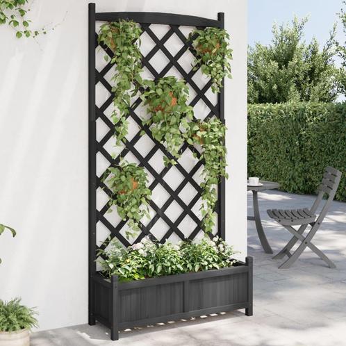 vidaXL Plantenbak met latwerk massief vurenhout zwart, Tuin en Terras, Bloempotten, Nieuw, Verzenden