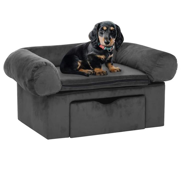 vidaXL Hondenbank met lade 75x50x38 cm pluche donkergrijs, Dieren en Toebehoren, Honden-accessoires, Nieuw, Verzenden