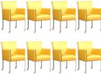 Set van 8 Gele leren moderne kuipstoel - poot rond inox met, Huis en Inrichting, Stoelen, Nieuw, Vijf, Zes of meer stoelen, Modern
