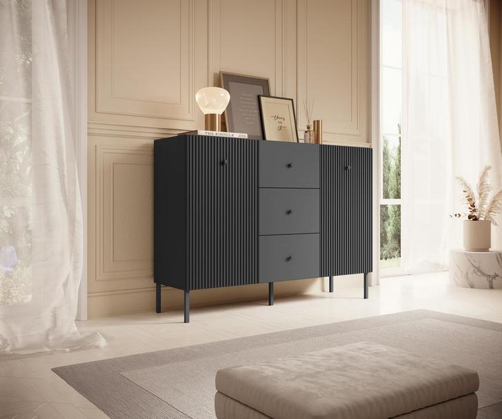 Meubella Dressoir Vermont antraciet 135 cm, Huis en Inrichting, Kasten | Dressoirs, 25 tot 50 cm, Nieuw, 100 tot 150 cm, Verzenden