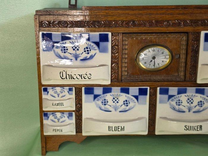 Kruidenrek - Hout - Geïntegreerde klok, Antiek en Kunst, Curiosa en Brocante