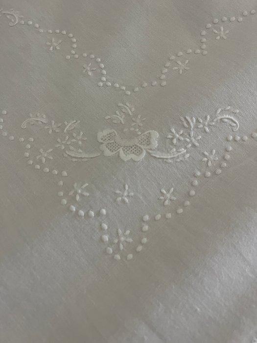 Lenzuolo sopra e due federe - Drap de lit (3) - 265 cm - 245, Antiek en Kunst, Antiek | Tapijten, Tafelkleden en Textiel