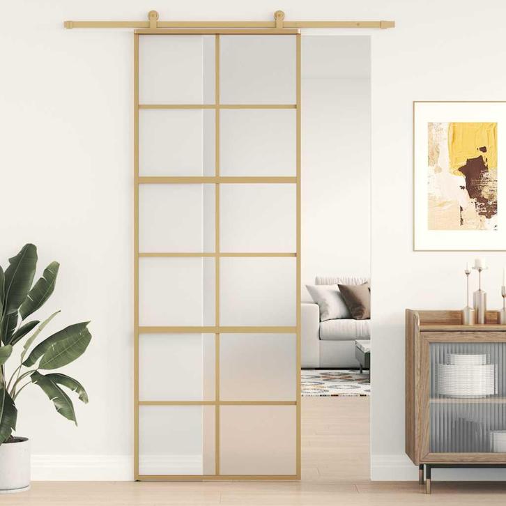 vidaXL Schuifdeur 76x205 cm mat ESG-glas en aluminium, Doe-het-zelf en Bouw, Deuren en Vliegenramen, Nieuw, Verzenden