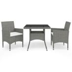 vidaXL 3-delige Tuinset poly rattan en glas grijs, Tuin en Terras, Tuinsets en Loungesets, Verzenden, Nieuw, Tuinset