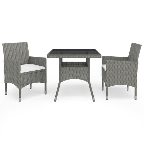 vidaXL 3-delige Tuinset poly rattan en glas grijs, Tuin en Terras, Tuinsets en Loungesets, Tuinset, Nieuw, Verzenden