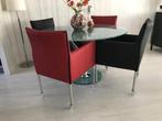 Set van 4 leren kuip eetkamerstoelen - met wieltjes -, Nieuw, Modern, Leer, Ophalen of Verzenden