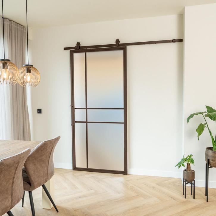 Stalen Schuifdeur - 6 Vlaks - Brons - Mat glas - Luxe design, Doe-het-zelf en Bouw, Raamkozijnen en Schuifdeuren, Inclusief glas