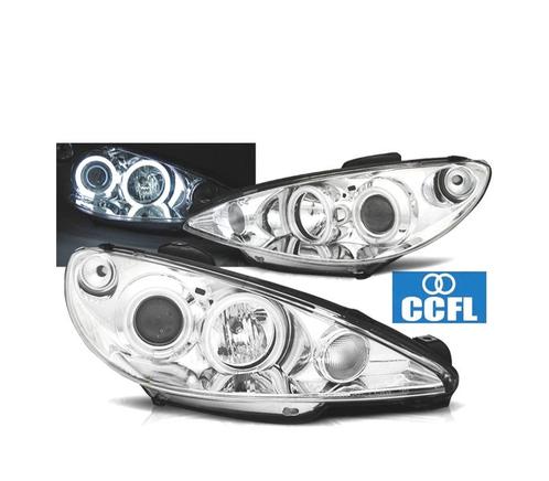 Phares Pour Peugeot 206 98-08 Angel Eyes Ccfl Fond Chromé, Auto-onderdelen, Verlichting, Verzenden